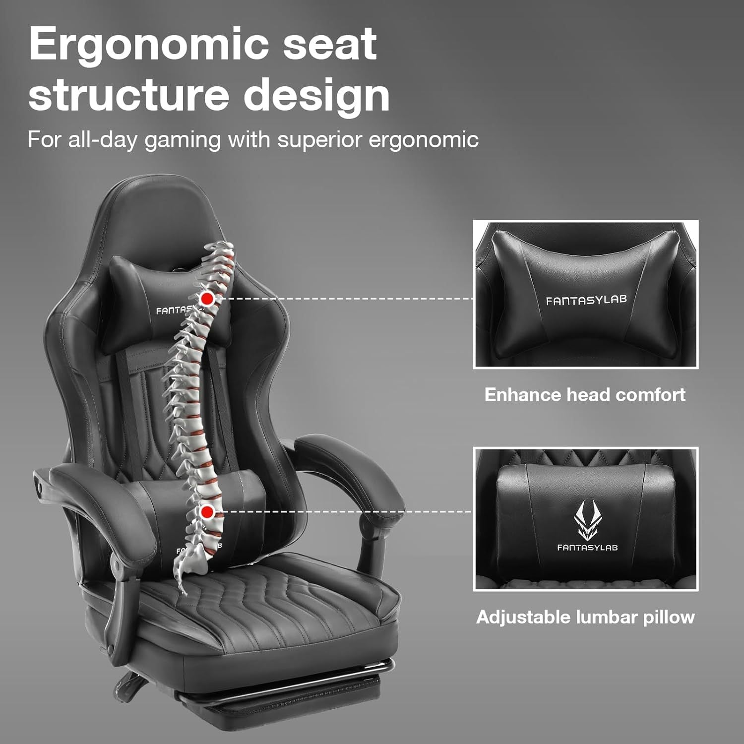 Gaming Chair With Speakers, High Back Computer Chair With Footrest, Lumbar Support And Headrest, Big And Tall Gamer Chairs With Heavy Duty Base Linkage Armrests For Adults Nylon Black Foam Faux Leather