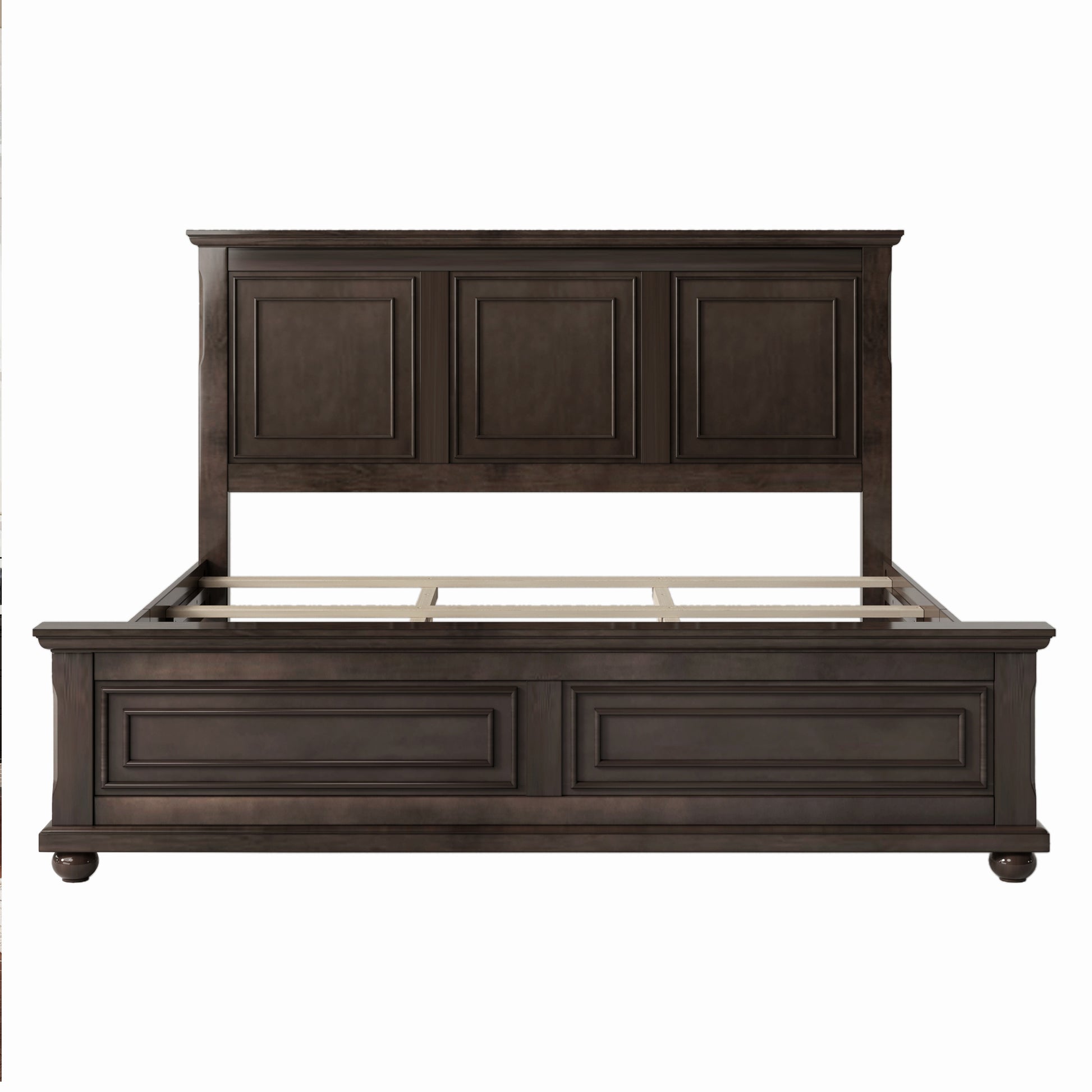 Traditional Town And Country Style Pinewood Vintage King Bed, Rich Brown King Brown Pine