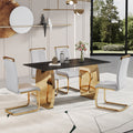 Table And Chair Set,Modern Rectangular Table With 0.4 Inch Black Patterned Tabletop And Gold Legs, Suitable For Kitchen, Dining Room, And Living Roomcomfortable Pu Seats,Perfect For Dinner, Meet. Grey Black Seats 4 Sintered Stone