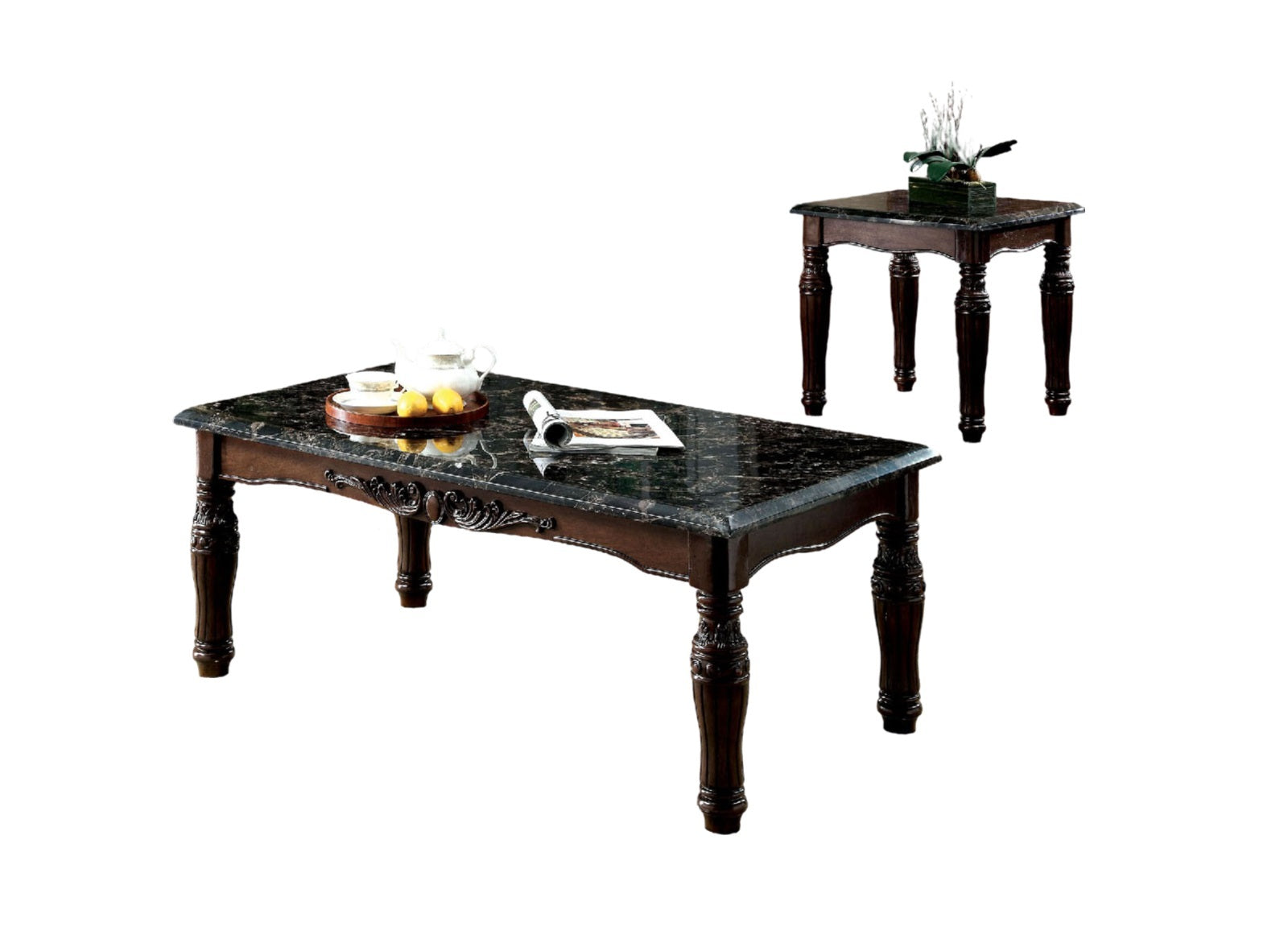 Traditional Espresso Solid Wood 3Pc Tables Set 1X Coffee Table And 2X End Tables Faux Marble Top Living Room Furniture Espresso Espresso Primary Living Space Classic,Luxury,Traditional Rectangular Solid Wood