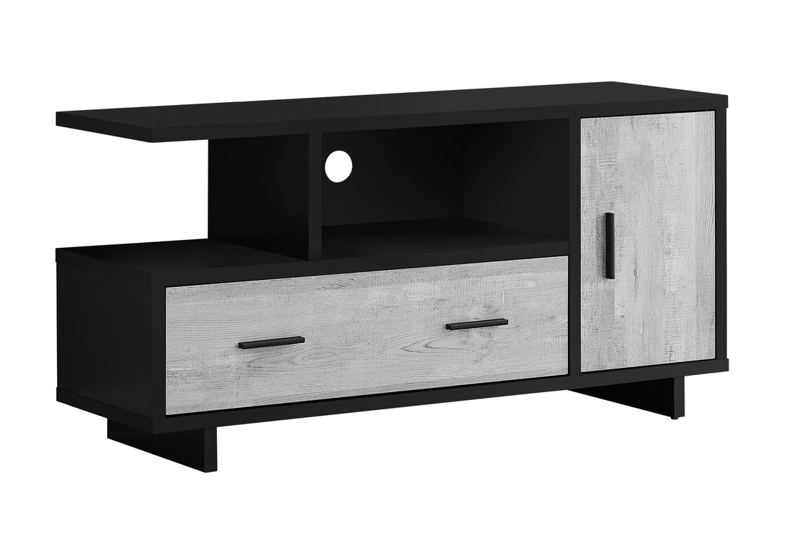 Tv Stand, 48 Inch, Console, Media Entertainment Center, Storage Cabinet, Drawers, Living Room, Bedroom, Black And Grey Laminate, Contemporary, Modern Black 80 89 Inches Particle Board