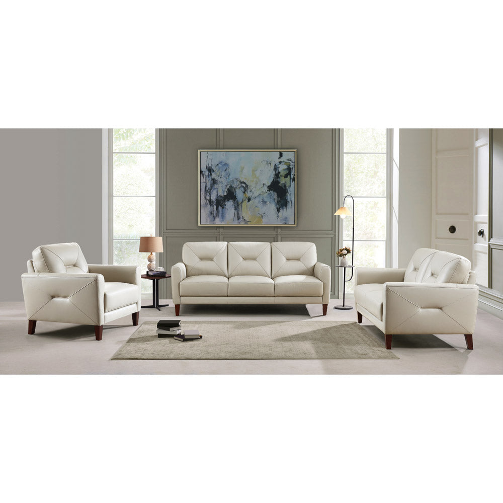 Mavis Leather Sofa Beige Memory Foam Genuine Leather 3 Seat