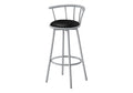 Barstool, Set Of 2, Swivel, Bar Height, Grey Metal, Black Leather Look, Contemporary, Modern Silver Foam Metal