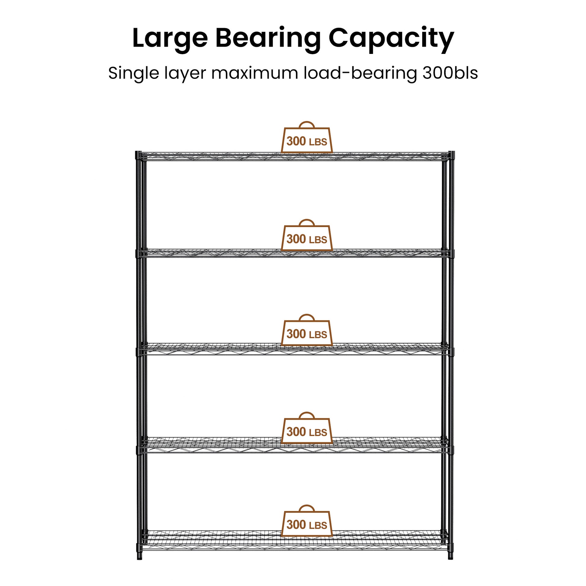 Warehouse, Supermarket,Kitchen,And Other 5 Layer Heavy Duty Adjustable Shelves With Wheels And Adjustable Feet,Each Metal Frame Bearing 300 Pounds. 59.45 "L 24.02 "W 71.65 "H,Black. Black Steel