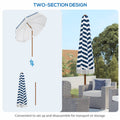 Outsunny 7 X 7 Ft Outdoor Patio Umbrella With Tilt, Vent, Market Table Umbrella Parasol With Fringed Ruffles And Flounce, Blue Strip Blue Polyester