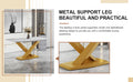 Table And Chair Set, The Table Is Equipped With A Marble Patterned Mdf Tabletop And Gold Table Legs.Dining Chairs,Gold Legged Upholstered Chairs Made Of Artificial Leather. Gold White Seats 6 Mdf