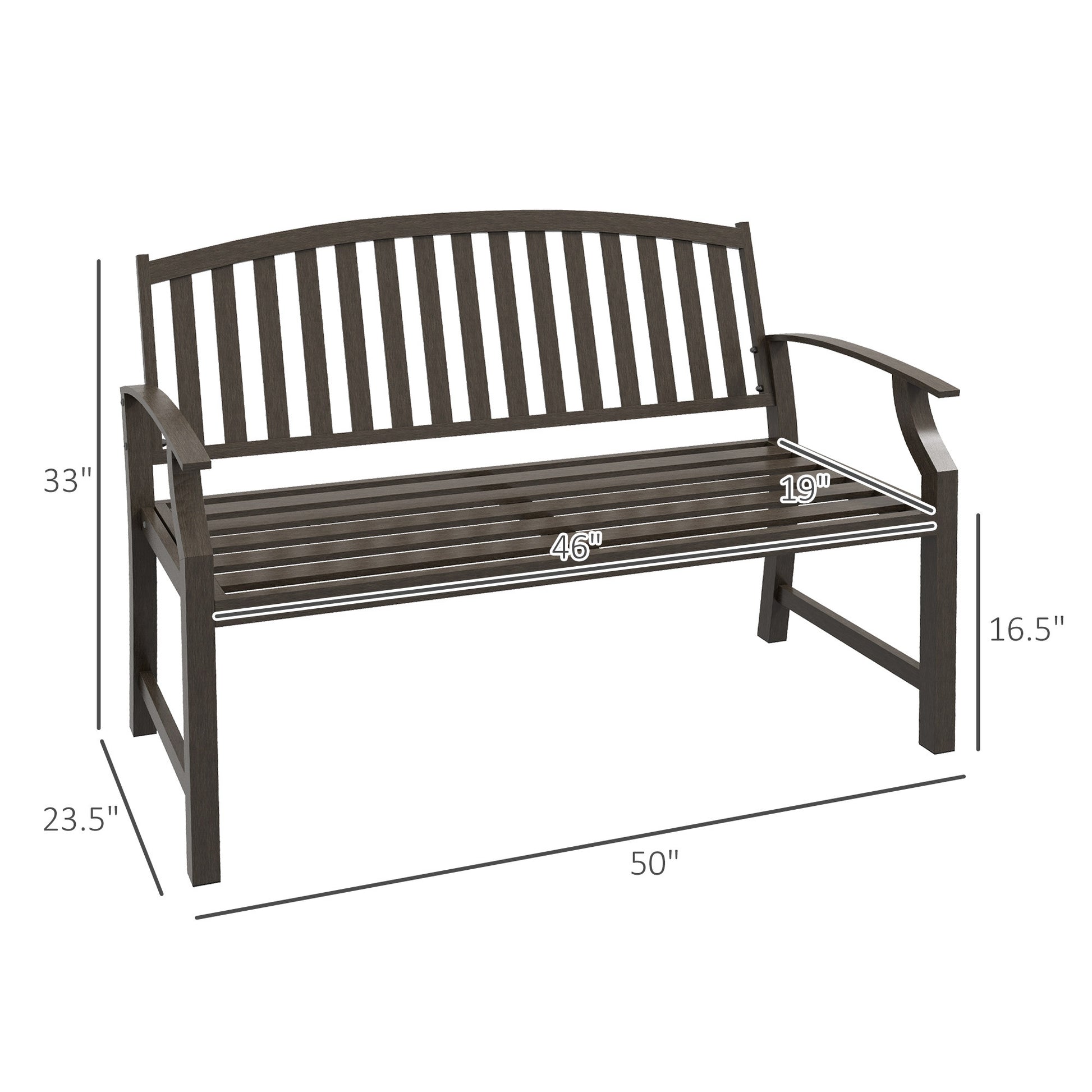 Outsunny 46" Outdoor Garden Bench, Metal Bench, Wood Look Slatted Frame Furniture For Patio, Park, Porch, Lawn, Yard, Deck, Brown Brown Steel