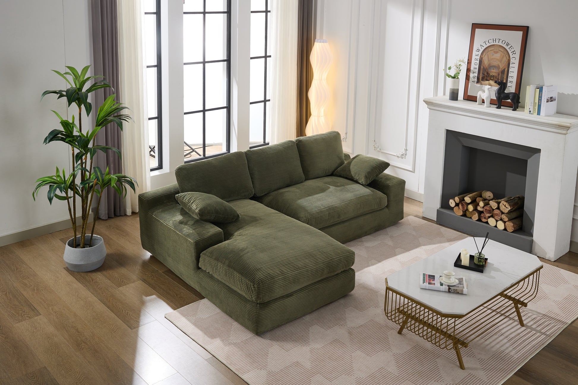 99*69" Modular Sectional Living Room Sofa Set, Modern Minimalist Style Couch, Upholstered Sleeper Sofa For Living Room, Bedroom, 2 Pc Free Combination, Installation Free Sofa, L Shape, Army Green