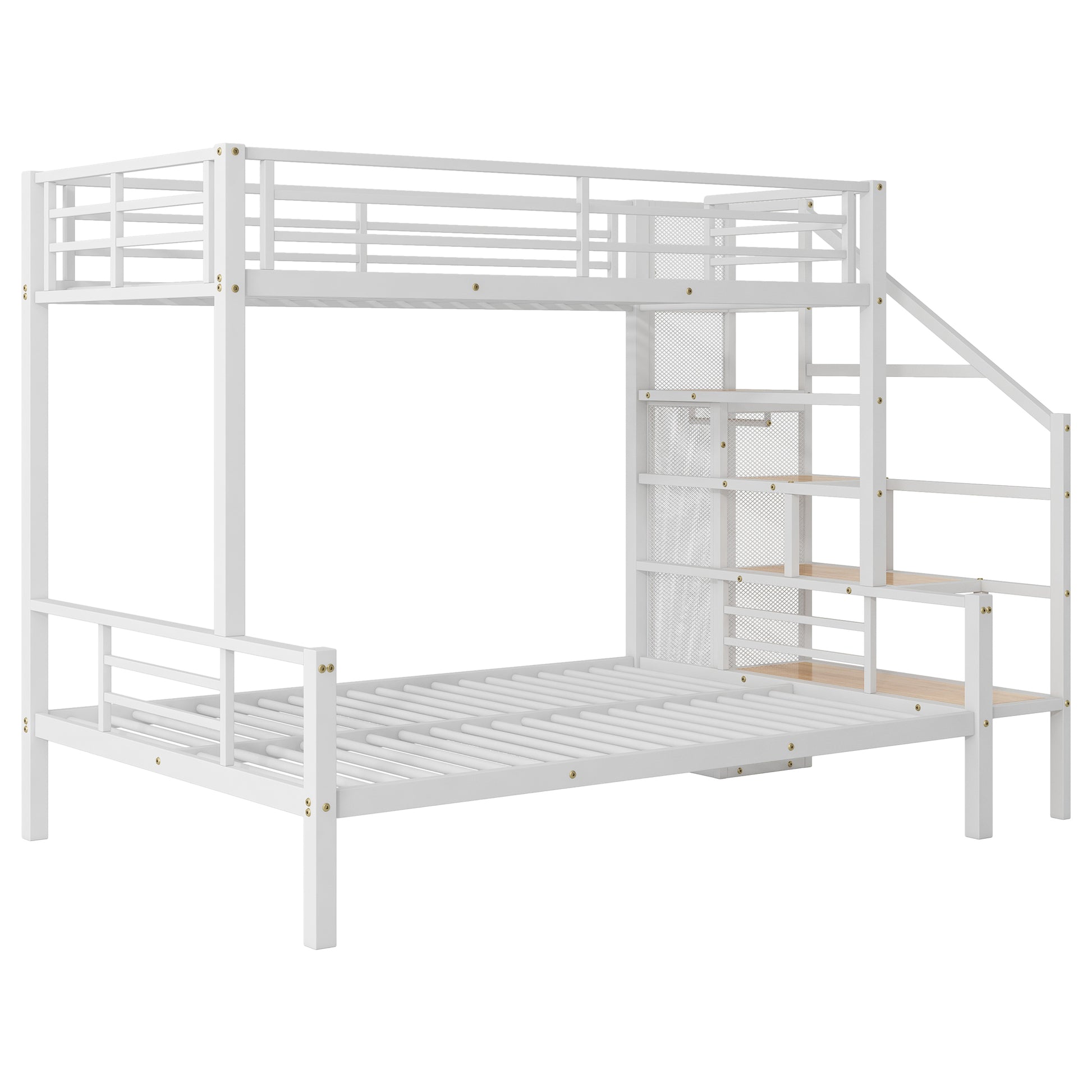 Twin Over Full Size Metal Bunk Bed With Storage Staircase And Open Wardrobe,White Expected Arrival Time:11.15 White Mdf Metal