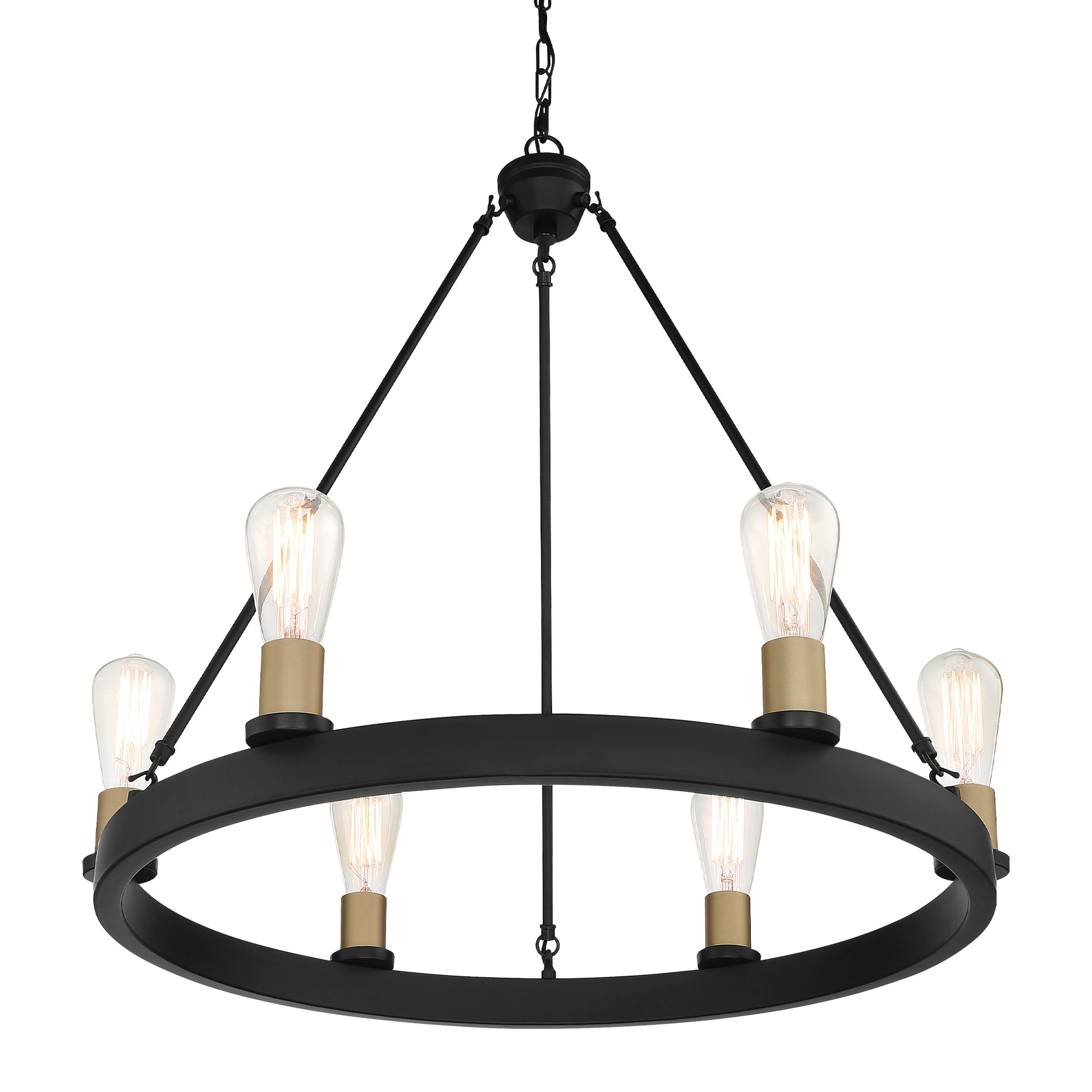 6 Light Living Room Steel Dimmable Candle Style Wagon Wheel Chandelier Ul Certified Antique Brass Black Ceiling Lights Steel Metal