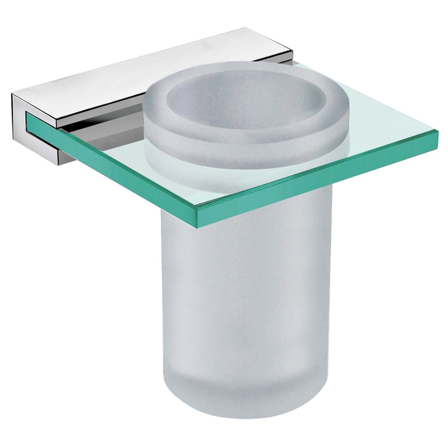 Dax Venice Bathroom Single Tumbler Toothbrush Holder Tempered Clear Glass Brushed Finish Steel Gray Brass