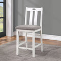 White Solid Wood 5Pc Counter Height Dining Set Table 4X Chairs Gray Linen Like Fabric Cushions Seats Chairs Dining Room Wood Dining Room Solid Wood Square Dining Table With Chair Wood Wood White Gray Slat Back Seats 4 36 Inches