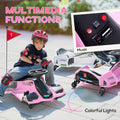 Aosom 12V Electric Go Kart, 5 Mph Drifting Car, Battery Powered Ride On Toy Outdoor With Slow Start, Music, Colorful Lights, For 8 12 Years Old, Pink Pink Plastic