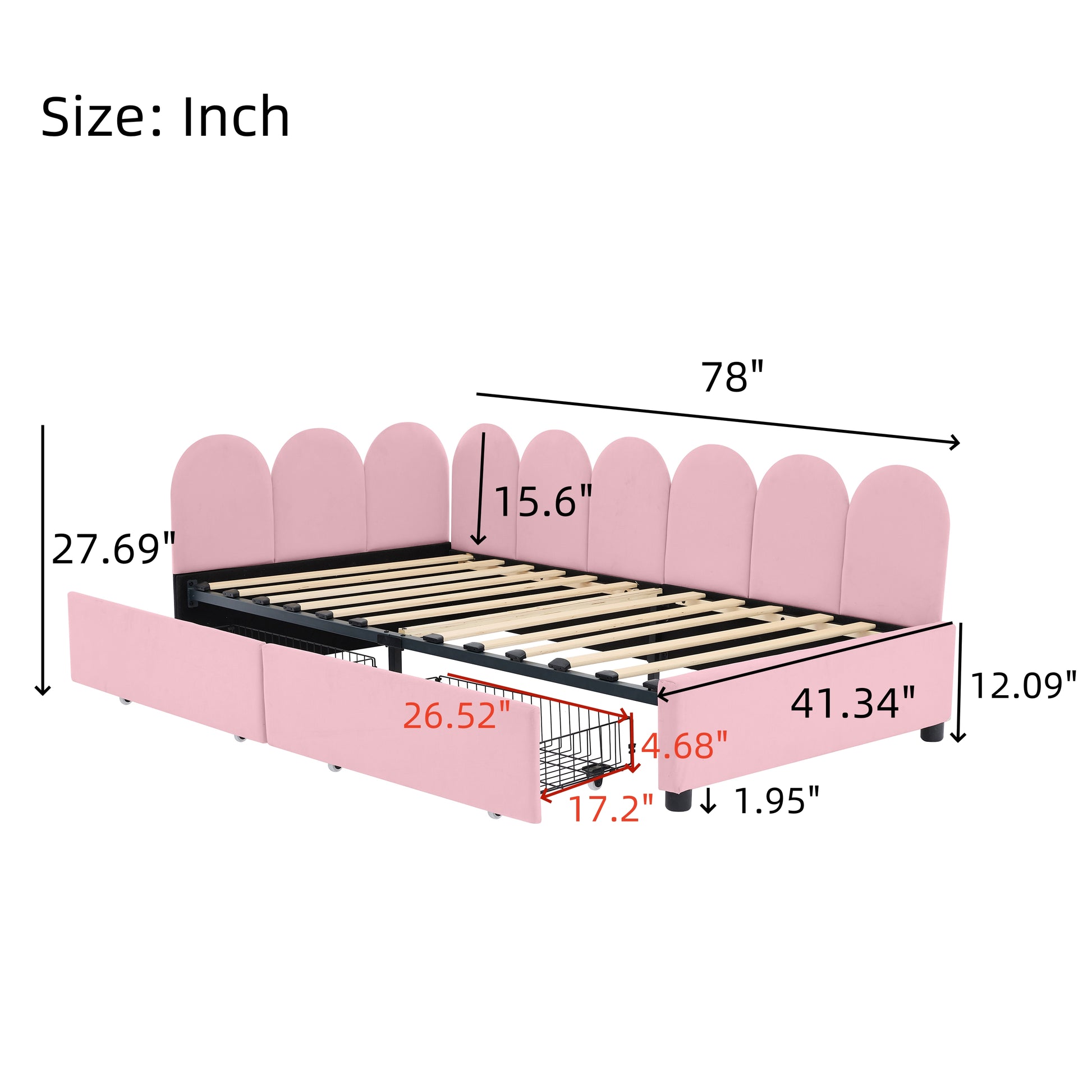 Twin Size Upholstered Daybed With 2 Drawers, Velvet Sofabed With Soft Fabric Headboard, No Box Spring Needed, Pink Twin Pink Wood Fabric