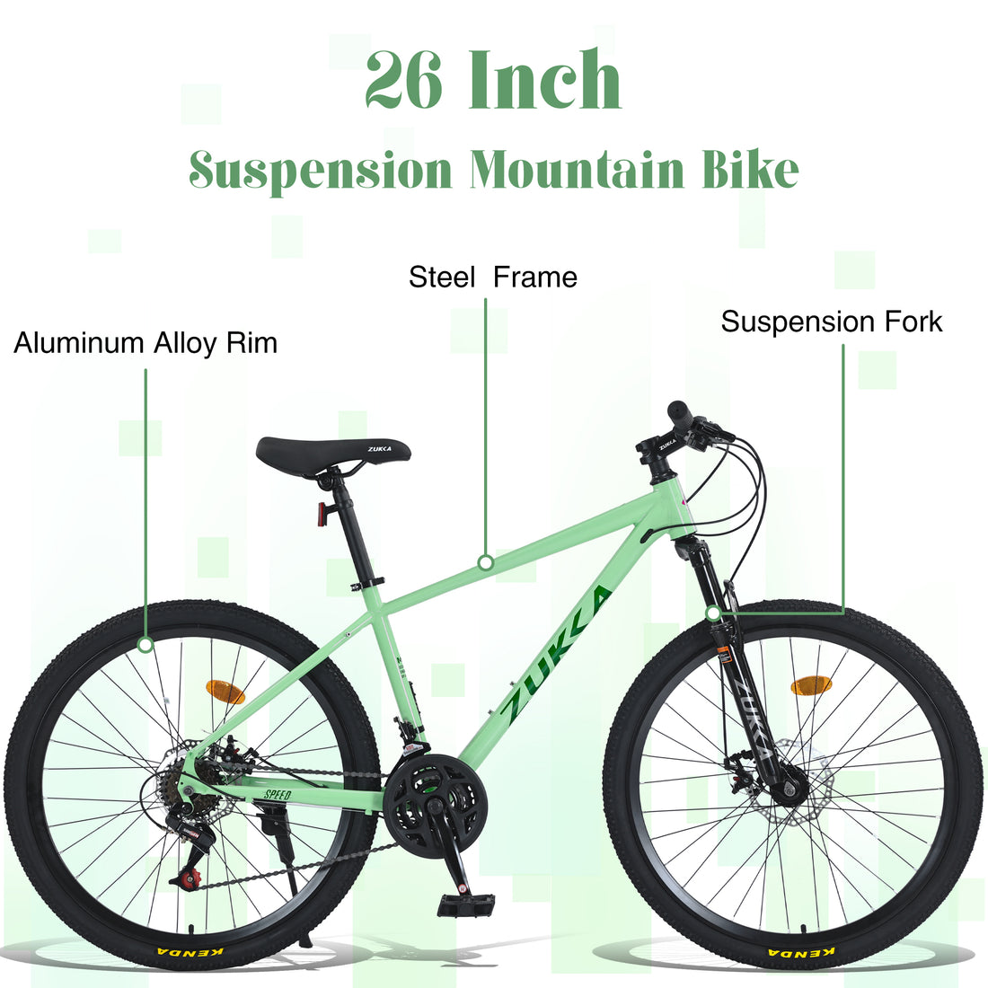 Mountain Bike For Men And Women 26 Inch 24 Speed Suspension Fork Kenda Tires Cycling Green Garden & Outdoor Steel