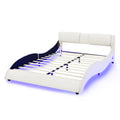 Queen Led Bed Frame Modern Faux Leather Upholstered Platform Bed Frame With Rgb Led Lights And Headboard Wave Like Curve Low Profile Bed Frame,Wood Slats Support,Easy Assembly, White Queen White Pu