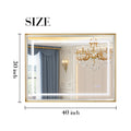 40*30Inch Led Bathroom Beveled Mirror,3000 6000K Gradient Front And Backlit Led Mirror For Bathroom,3Colors Dimmable,Ip54 Enhanced Anti Fog,Hanging Plates Wall Mount Lighted Mirror. Beveled Mirror Gold Aluminium Alloy