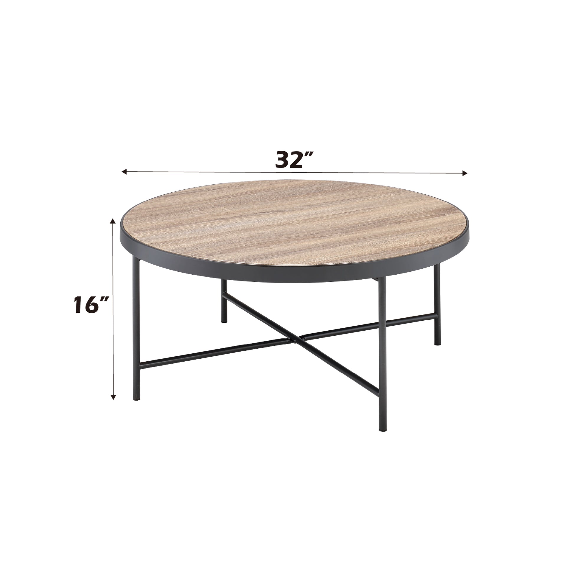 Bage Weathered Gray Oak & Metal Finish Coffee Table Oak Metal,Synthetic Wood