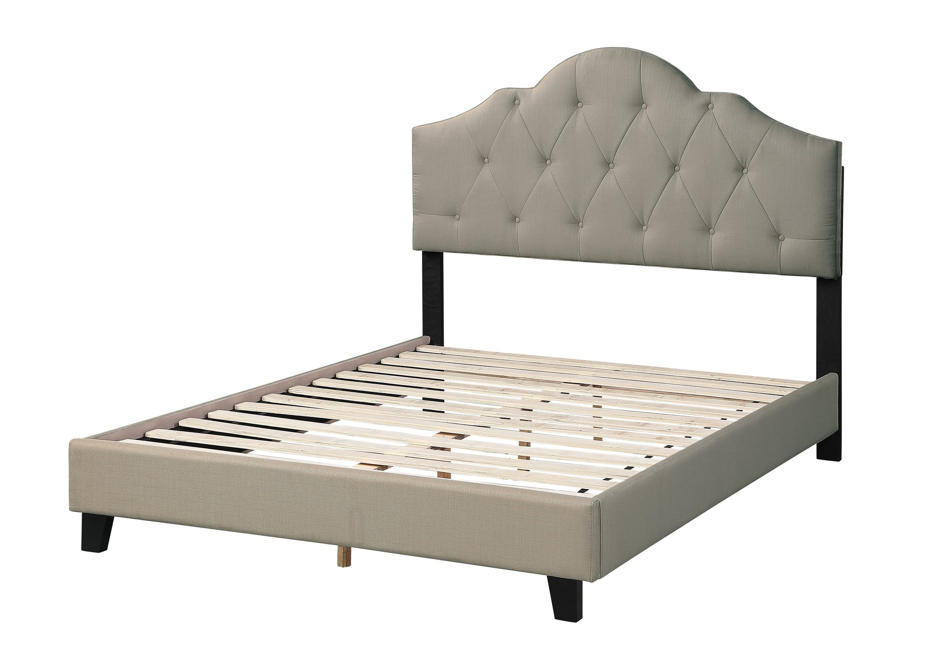 Majestic Arch 1Pc Queen Size Bed Adjustable Hb Grey Polyfiber Tufted Upholstered Wooden Bedframe Bedroom Furniture Box Spring Not Required Queen Gray Espresso Wood Bedroom