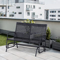 Outsunny Patio 2 Person Wicker Glider Bench Rocking Chair, Outdoor All Hand Woven Pe Rattan Loveseat W Ergonomic Design Rocking System For Patio, Garden, Porch, Lawn, Black Black Steel