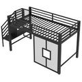 Twin Size Metal Low Loft Bed Frame With Storage Staircase And Iron Mesh,Black Expected Arrival Time:10.10 Black Metal