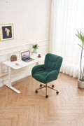 005 Teddy Fabric 360 Swivel Home Office Chair With Gold Metal Base And Universal Wheels,Green Solid Green Office Sponge Wipe Clean Modern Office Chairs Tufted Back Foam Swivel Teddy