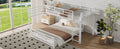 L Shaped Metal Twin Over Full Size Bunk Bed, White Box Spring Not Required White Metal Metal