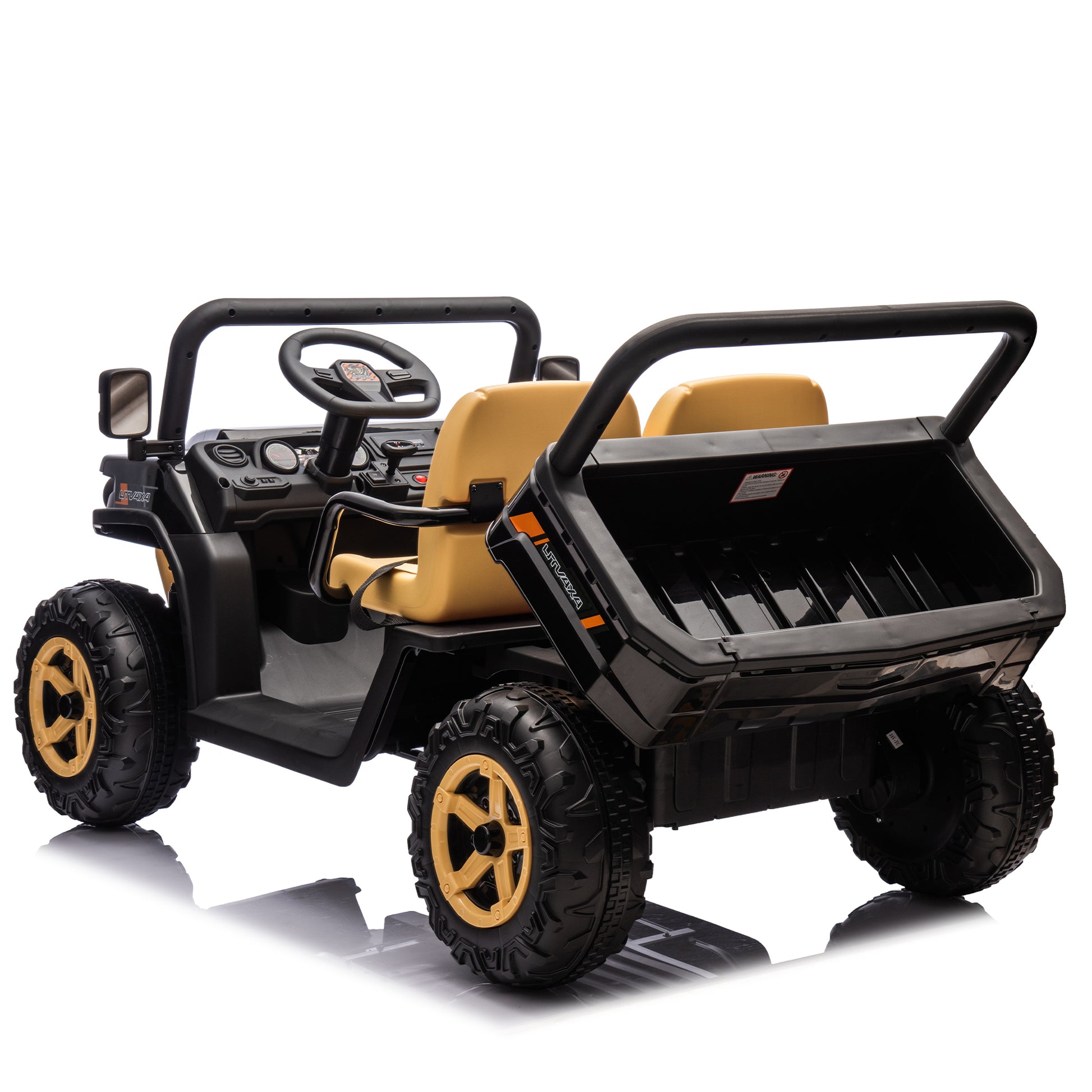 24V Xxxl Kids Ride On Utv W Parents Remote Control,Two Seater,Automatic Tipping Bucket,Rear Wheel Suspension,Slow Start,Portable Handle,Safety Belt,Led Light,Usb,Mp3,Bluetooth,Horn For Kids Aged 3 8. Black 50 99 Lbs Polypropylene