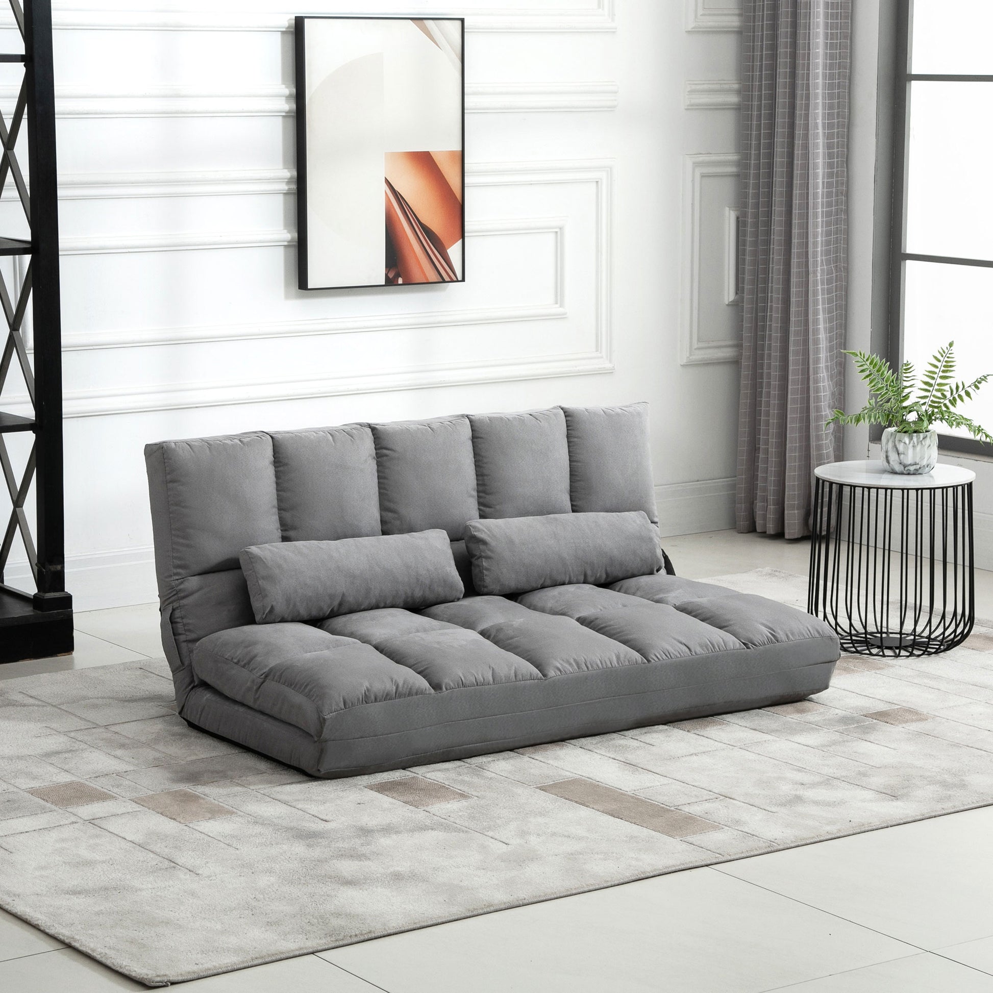 Homcom Convertible Floor Sofa Chair, Folding Couch Bed, Guest Chaise Lounge With 2 Pillows, Adjustable Backrest And Headrest, 51.25" L, Light Gray Light Gray Polyester