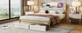 Metal Platform Bed With 2 Drawers, Storage Headboard, Queen, Gold Queen Gold White Fabric Metal