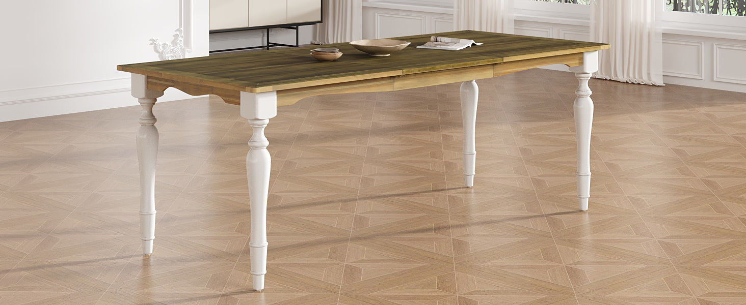 Vintage Traditional 82.7Inch Extendable Dining Table With 23.6Inch Removable Leaf, Brown Cream Cream Brown Seats 8 Dining Room Traditional Rubberwood Rectangular Rubber Wood