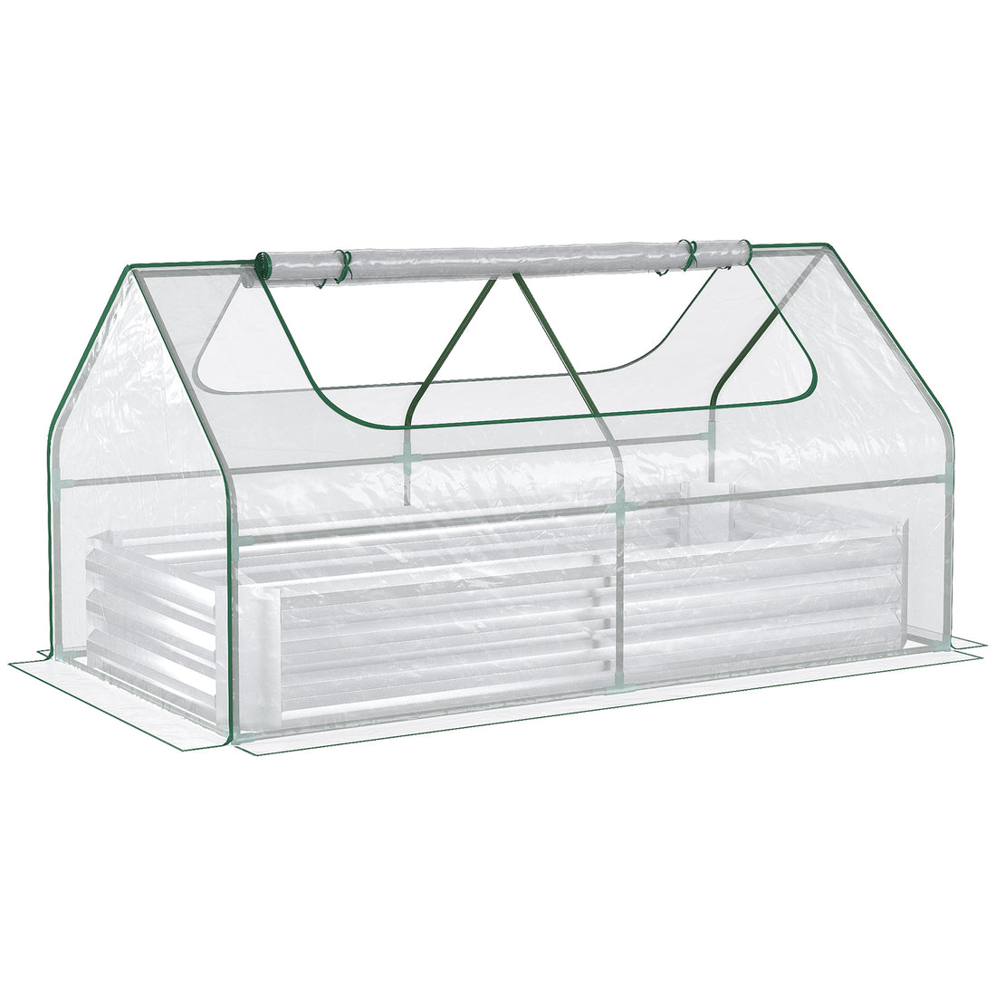 Outsunny 6' X 3' Galvanized Raised Garden Bed With Mini Pvc Greenhouse Cover, Outdoor Metal Planter Box With 2 Roll Up Windows For Growing Flowers, Fruits, Vegetables And Herbs, Silver Silver Pvc