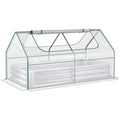 Outsunny 6' X 3' Galvanized Raised Garden Bed With Mini Pvc Greenhouse Cover, Outdoor Metal Planter Box With 2 Roll Up Windows For Growing Flowers, Fruits, Vegetables And Herbs, Silver Silver Pvc