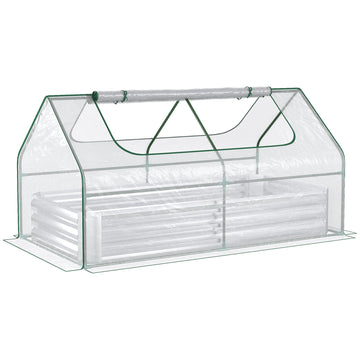 Outsunny 6' X 3' Galvanized Raised Garden Bed With Mini Pvc Greenhouse Cover, Outdoor Metal Planter Box With 2 Roll Up Windows For Growing Flowers, Fruits, Vegetables And Herbs, Silver Silver Pvc