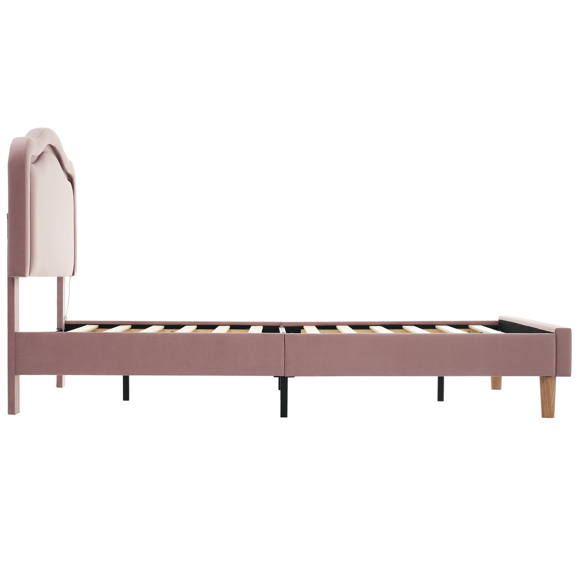 Full Size Velvet Upholstered Smart Led Bed Frame With Adjustable Height Headboard,No Box Spring Needed,Easy Assembly,Pink Box Spring Not Required Full Pink Wood Bedroom Cute,Modern Bed Frame Wood