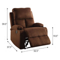 Chocolate Pillow Top Arm Recliner Chocolate Microfiber Manual Handle Wood Primary Living Space Pillow Back Handle Pillow Top Arms Microfiber