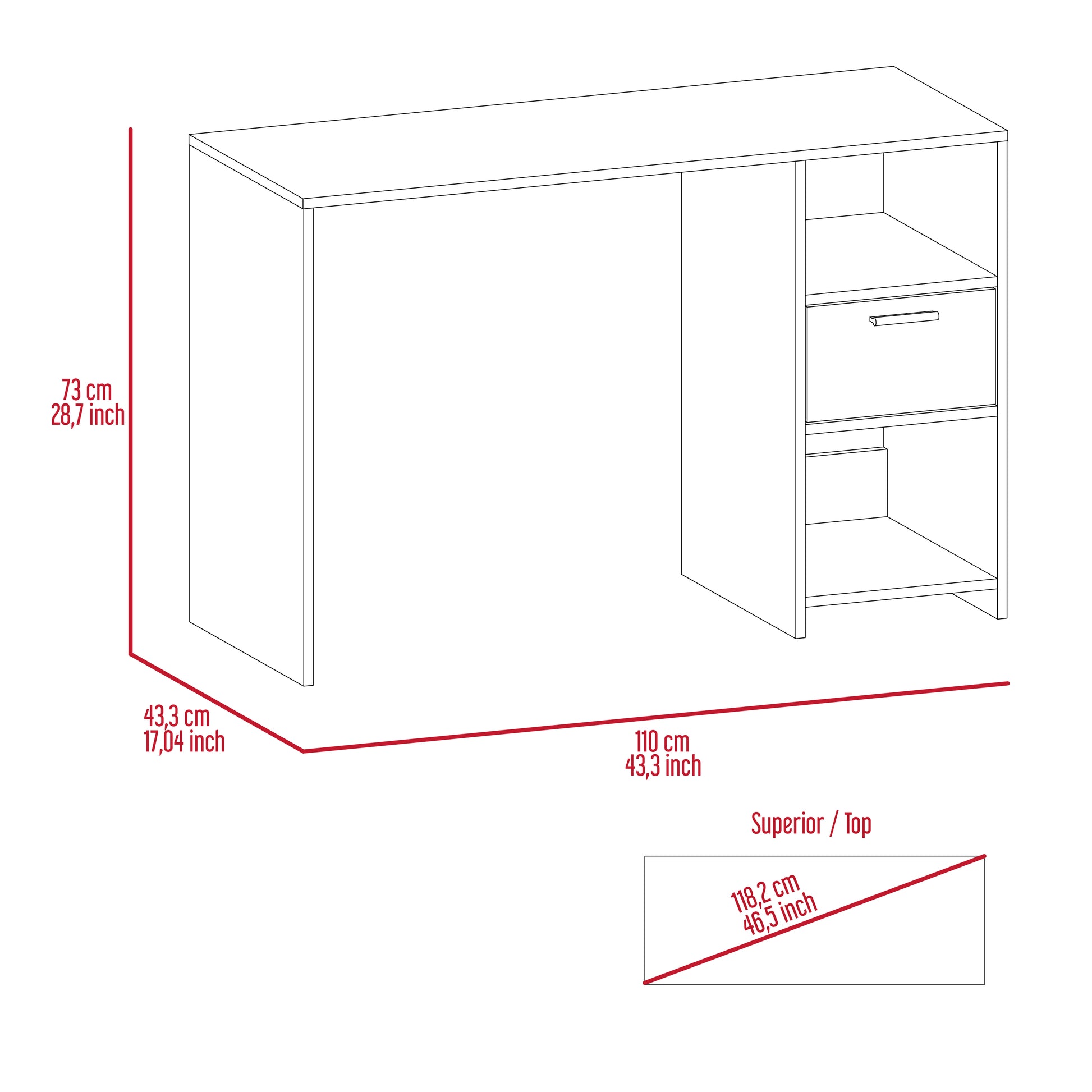 Naxos Computer Desk With 1 Drawer And 2 Open Storage Shelves, Black Black Particle Board Particle Board