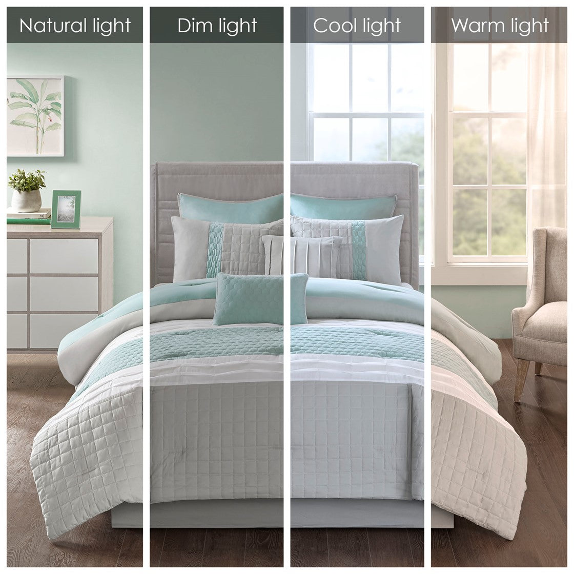 8 Piece Comforter Set Seafoam Grey King King Multicolor Polyester