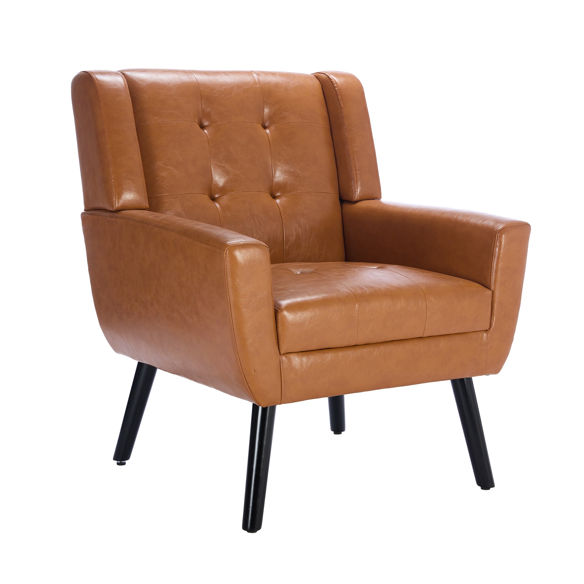 Modern Soft Leather Material Ergonomics Accent Chair Living Room Chair Bedroom Chair Home Chair With Black Legs For Indoor Home Light Brown Pu Light Brown Foam Upholstered