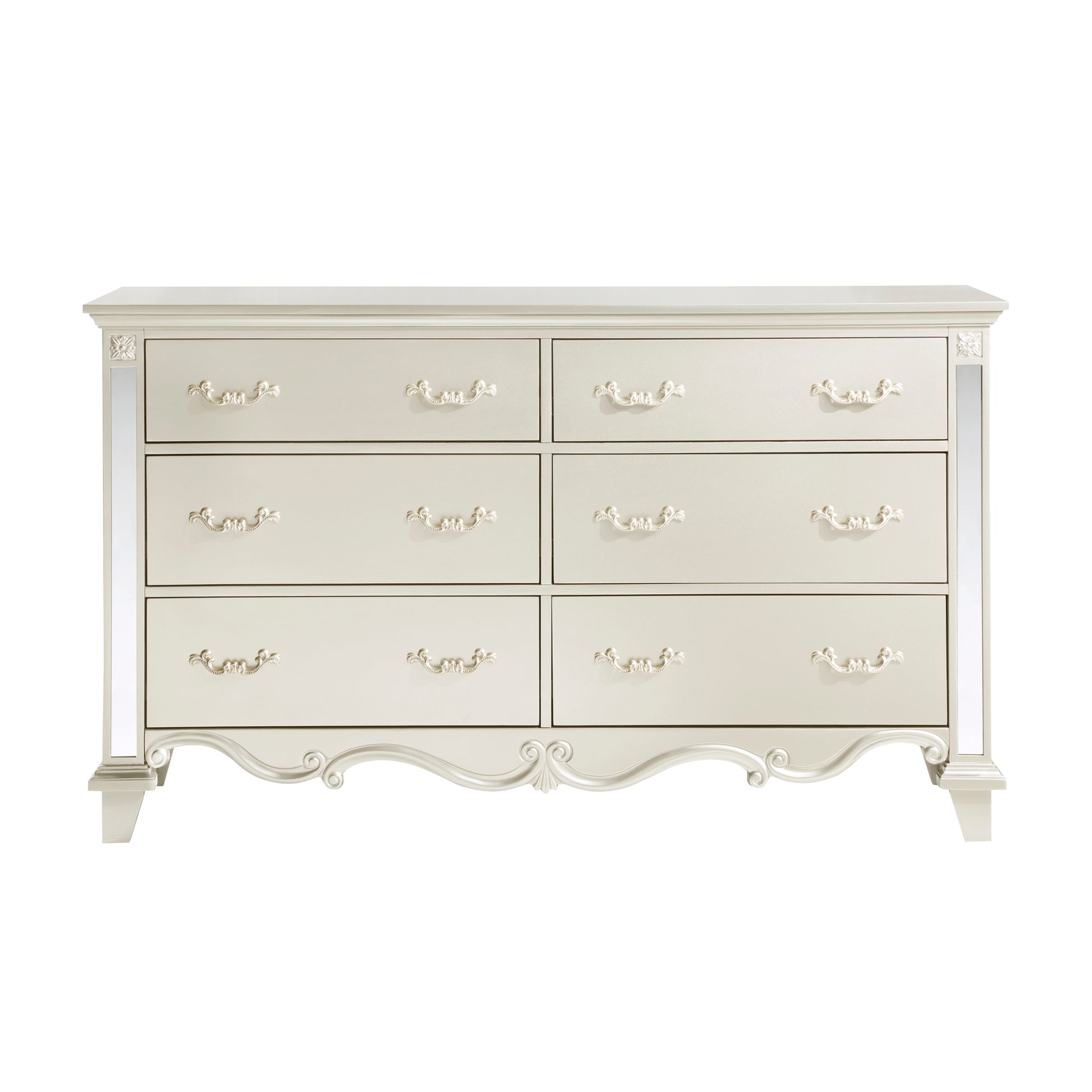 Glamorous Champagne Finish Dresser Of 6 Drawers Textural Panels Traditional Luxury Bedroom Furniture 1Pc Champagne Bedroom Luxury,Traditional Wood