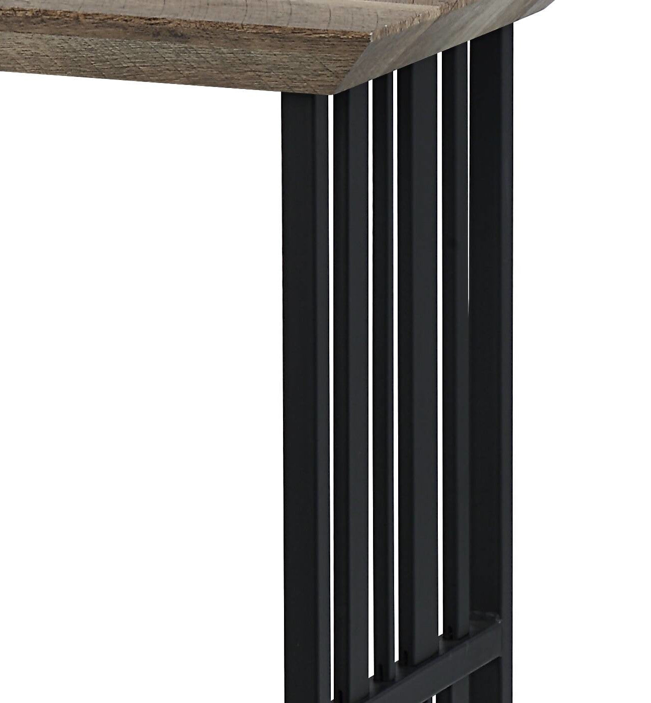 Antique Oak And Black Sofa Table With Double Pedestal Oak Primary Living Space Industrial Round Wood Metal Pedestal