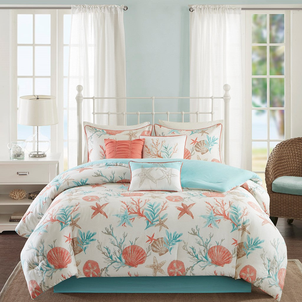 7 Piece Cotton Sateen Comforter Set Coral King King Coral Cotton