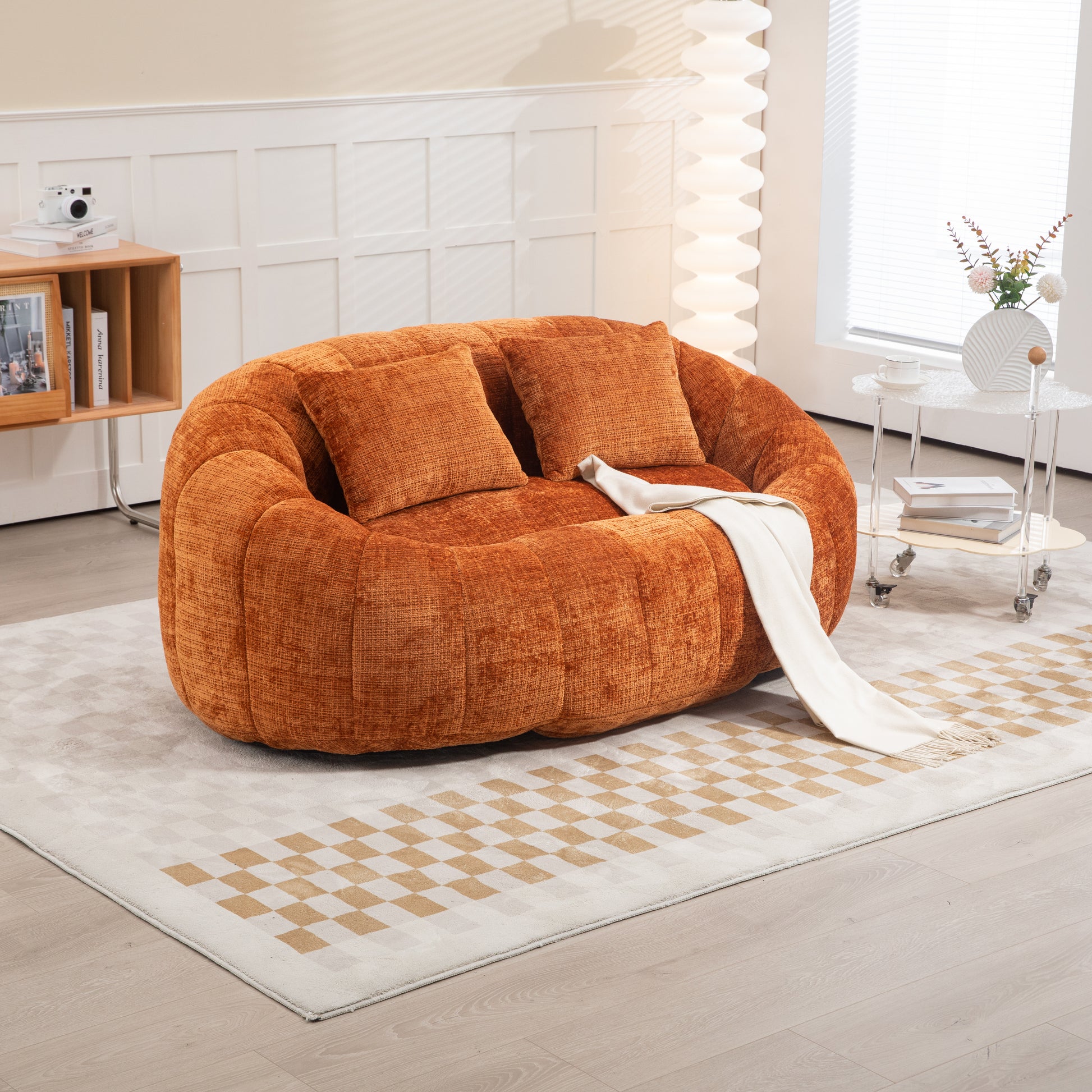 Coolmore Bean Bag Sofa Lazy Sofa Durable Comfort Lounger High Back Bean Bag Chair Couch For Adults And Kids, Indoor & Outdoor, Accent Floor Soft Lounge Chair Orange Chenille Orange Foam Chenille 2 Seat