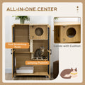 Pawhut Luxury Cat House With Wheels, Kitty Cage Catio Villa For Indoor Cats With Scratching Posts, Condo, Flap Door, Cushion, Oak, 31.5