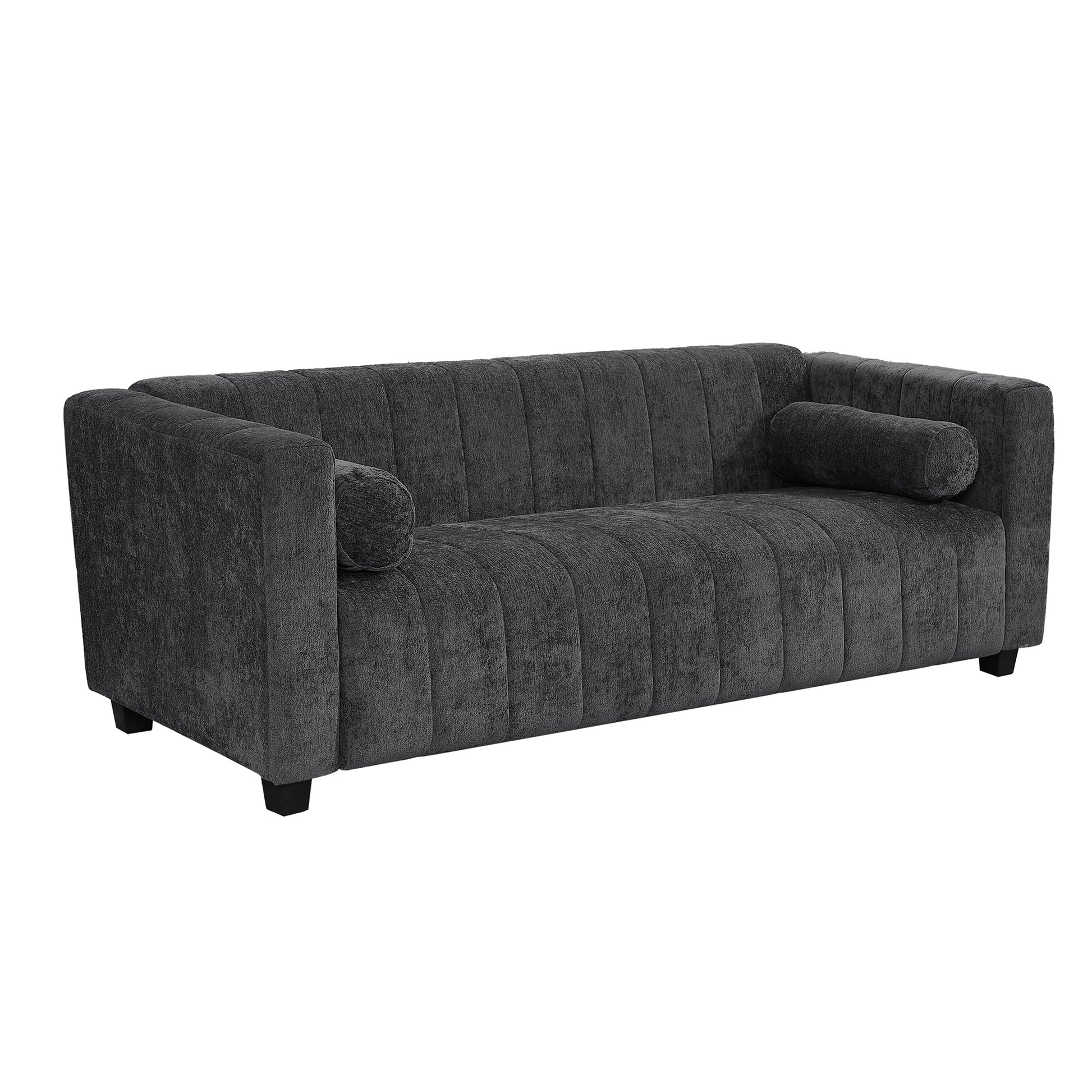 78.7''Upholstered Sofa For Living Room, Bedroom, Salon, Simplified Style Dark Gray Polyester 3 Seat