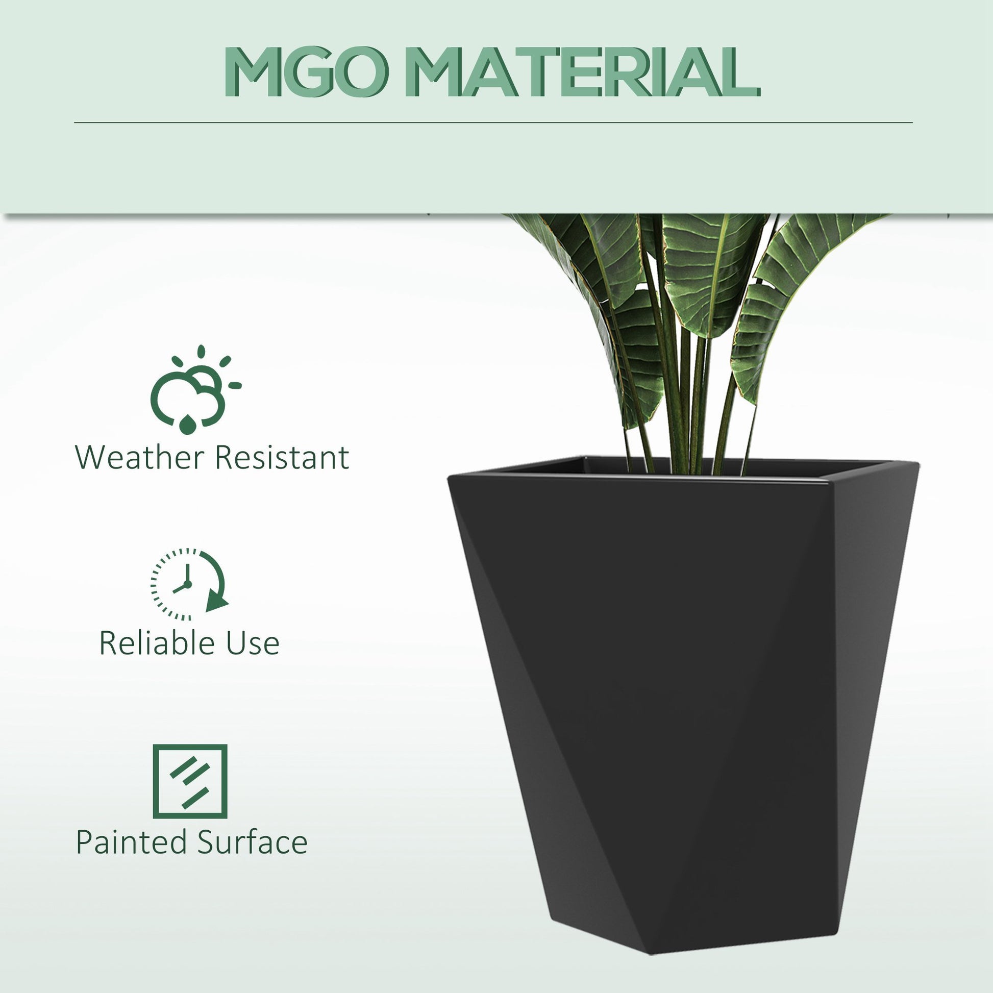 Outsunny Set Of 3 Tall Planters, 18", 15.25", 11.75", Mgo Indoor Outdoor Planters With Drainage Holes, Stackable Flower Pots For Garden, Patio, Balcony, Front Door, Black Black Magnesium Oxide