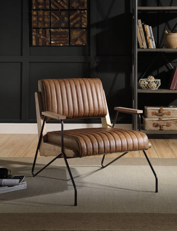 Cocoa And Matt Iron Accent Chair With Metal Leg Brown Primary Living Space Contemporary Genuine Leather