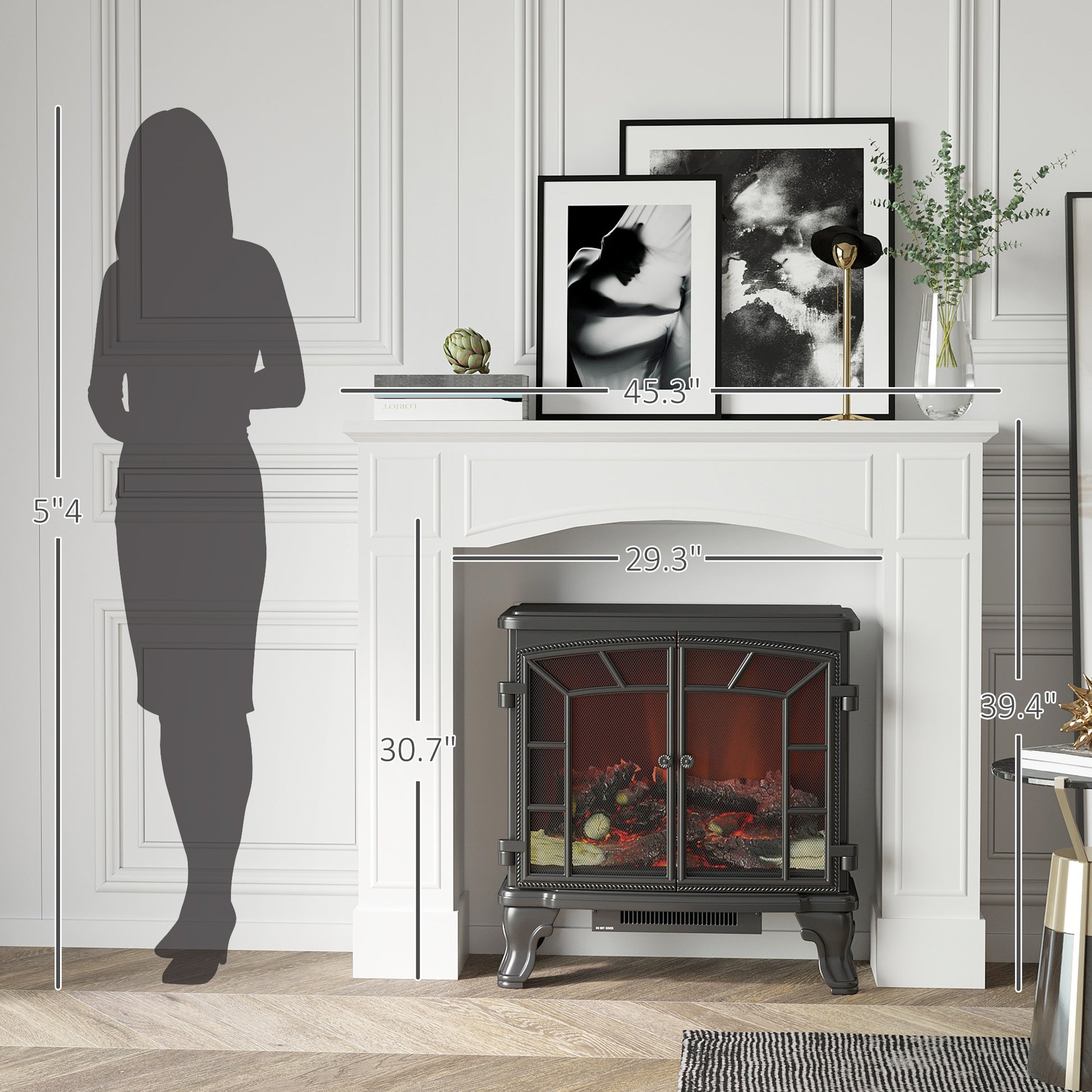 Homcom Modern Fireplace Mantel, Surround Mantels For Fireplace With Decorative Pattern Interior Width 29" White White Mdf