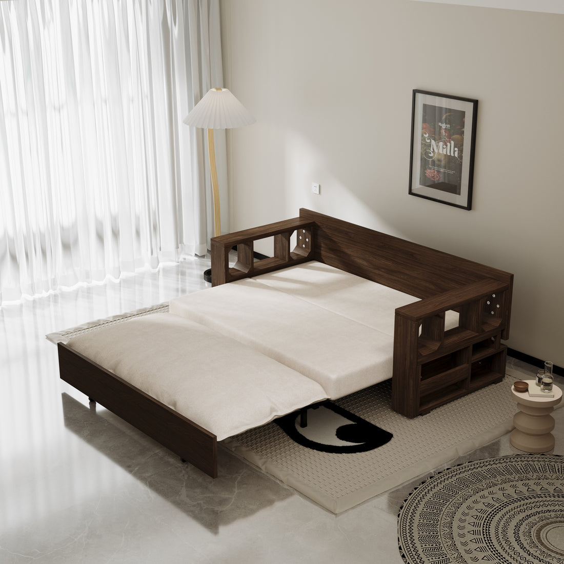 3 In 1 Convertible Sleeper Sofa Bed,Modern Velvet Loveseat Couch With Pull Out Bed,Small Beautiful Seat Futon Sofa Bed With Convertible Office Desk,Beige Beige Metal & Wood 2 Seat