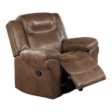 Betty 41 Inch Manual Recliner Armchair, Pull Tab Mechanism, Rich Brown Brown Faux Leather